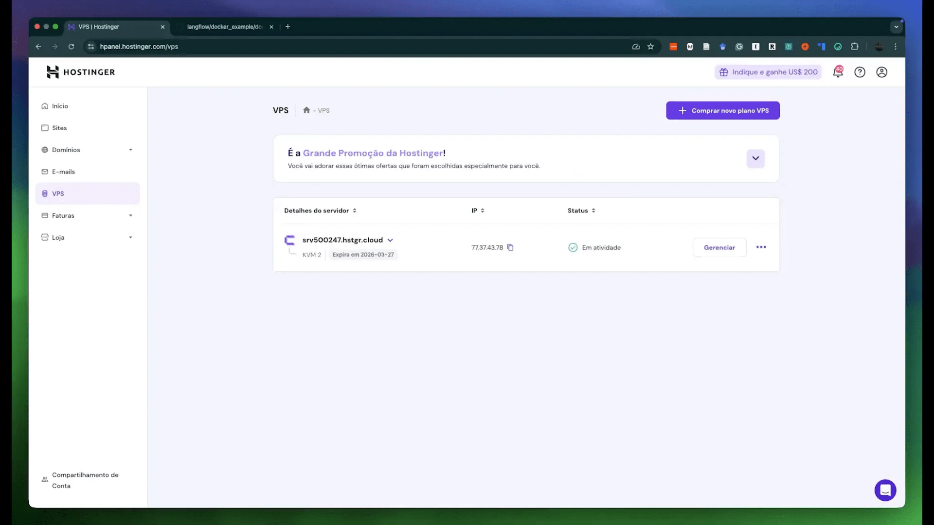 Adquirindo VPS na Hostinger