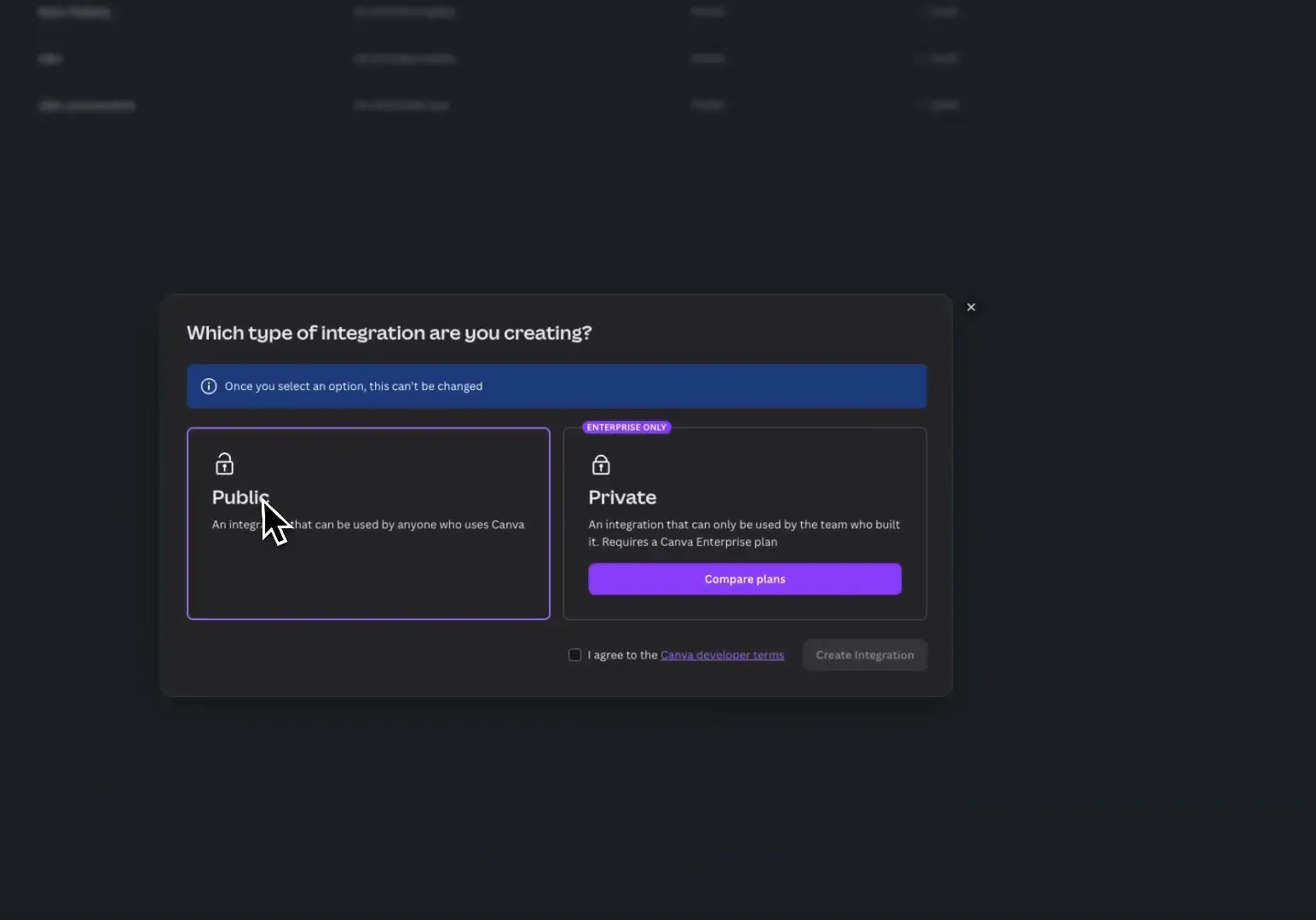 Acessando a seção de integrações do Canva