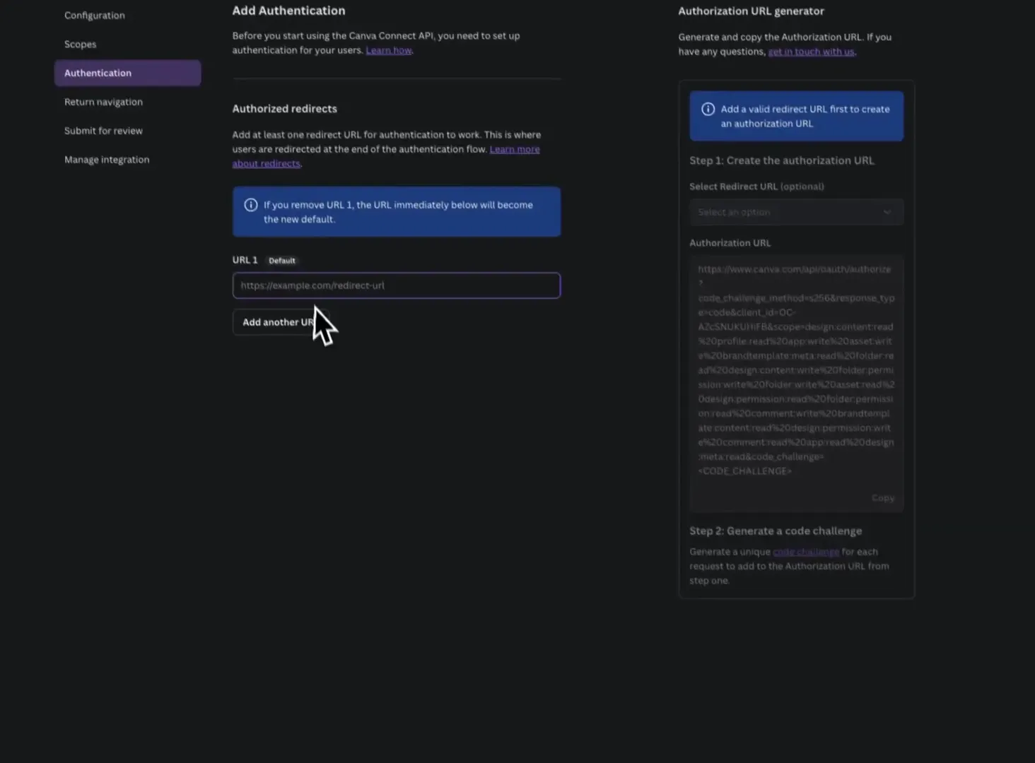 Configurando o URL de redirecionamento OAuth no Canva