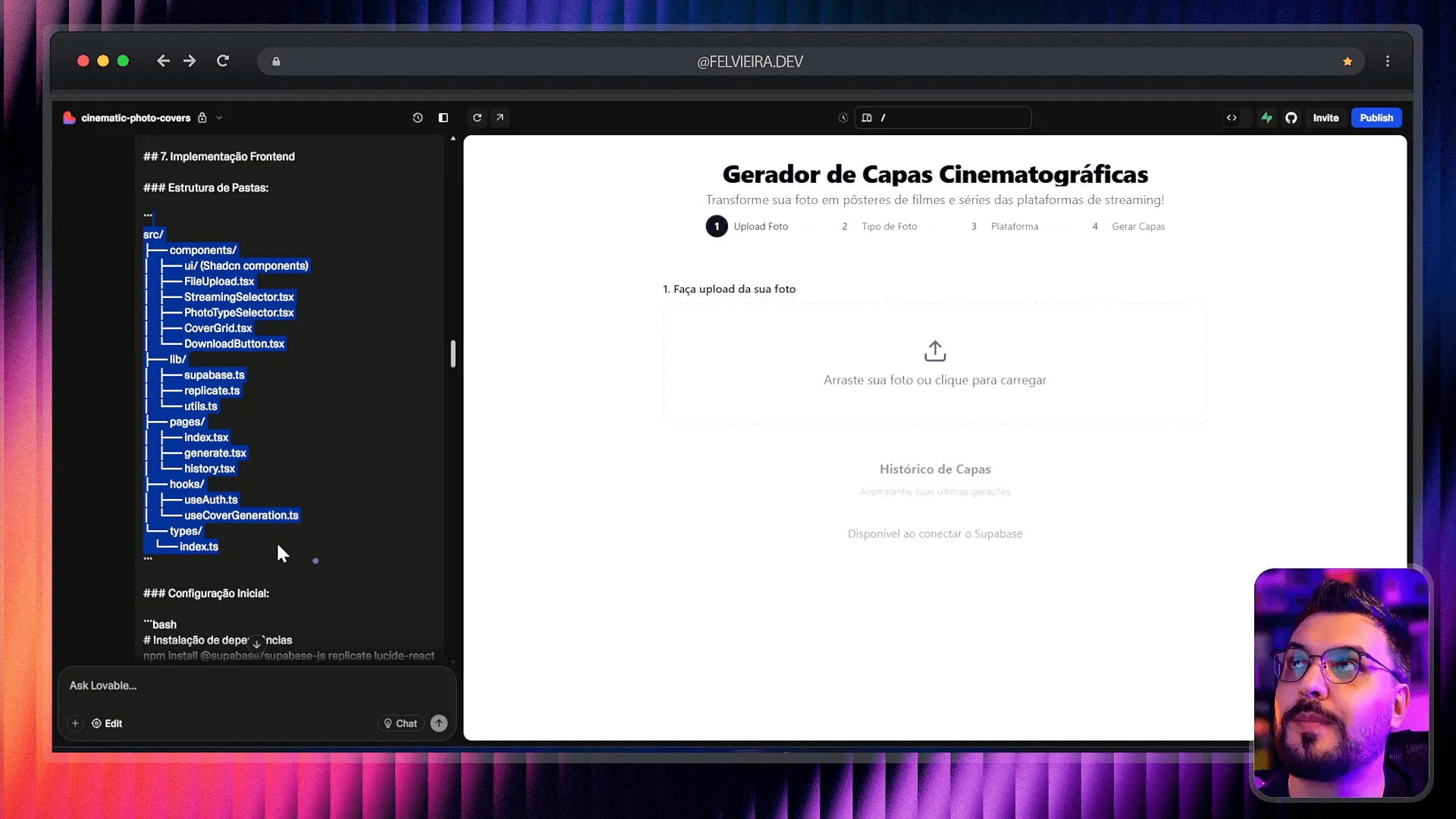 Interface básica gerada pela OpenAI para o gerador de posters