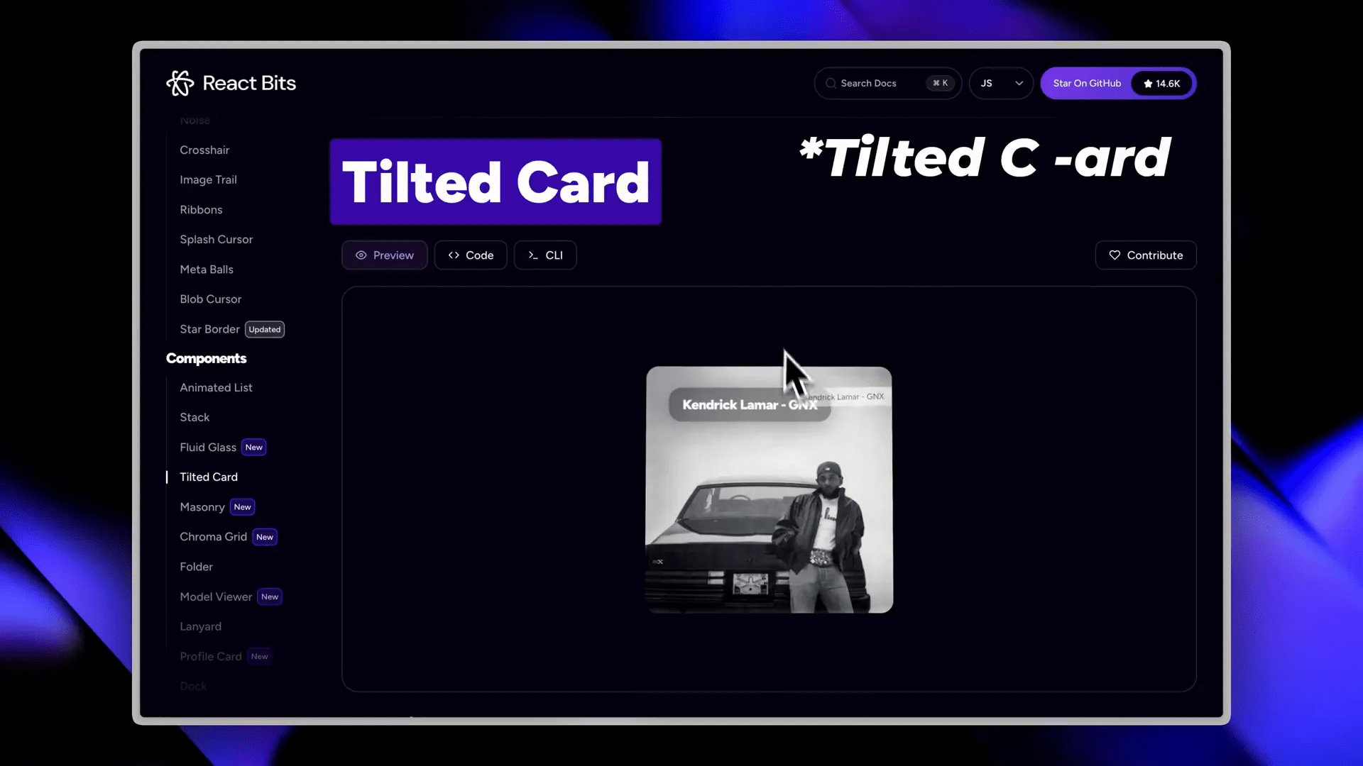 Exemplo do componente Tint Card com efeito 3D e rotação