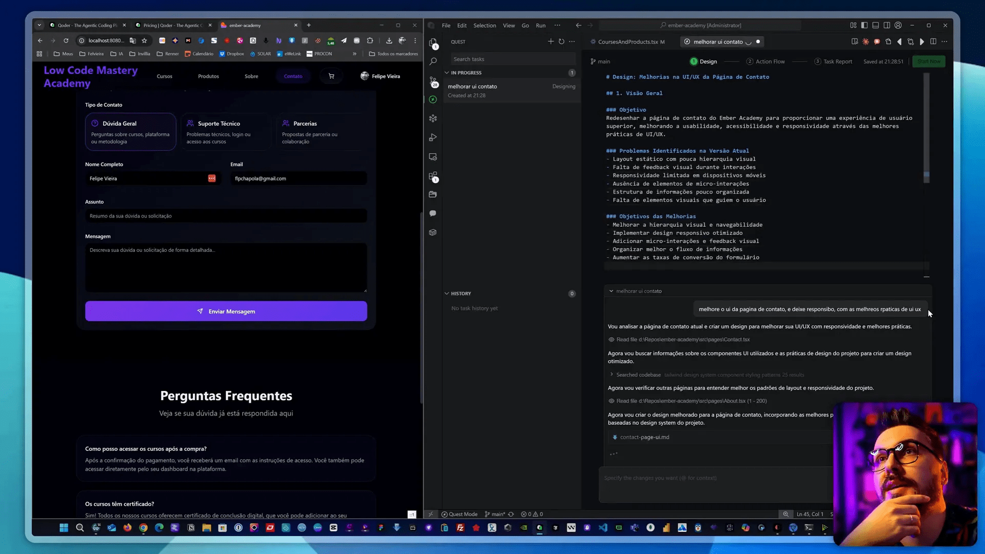 Qoder criando guidelines de UI/UX para o projeto