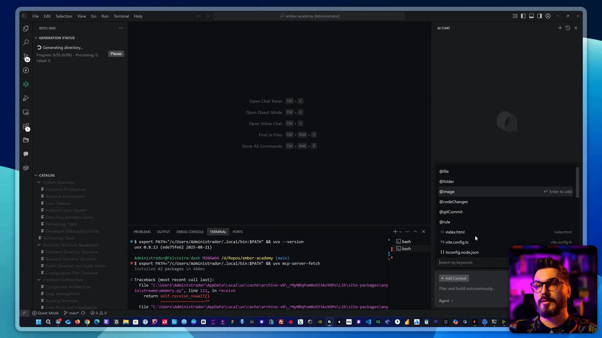 Qoder gerando repositórios e catálogo do projeto