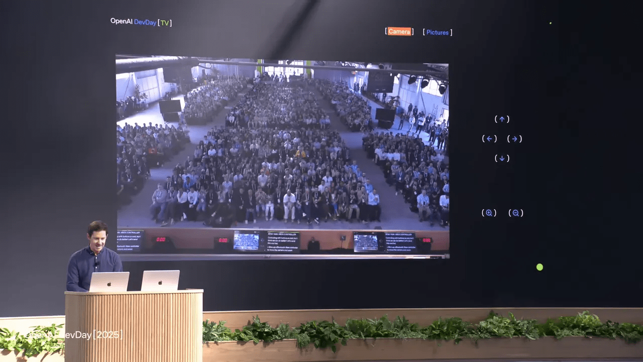 Interface de controle da câmera gerada pelo Codex rodando no palco