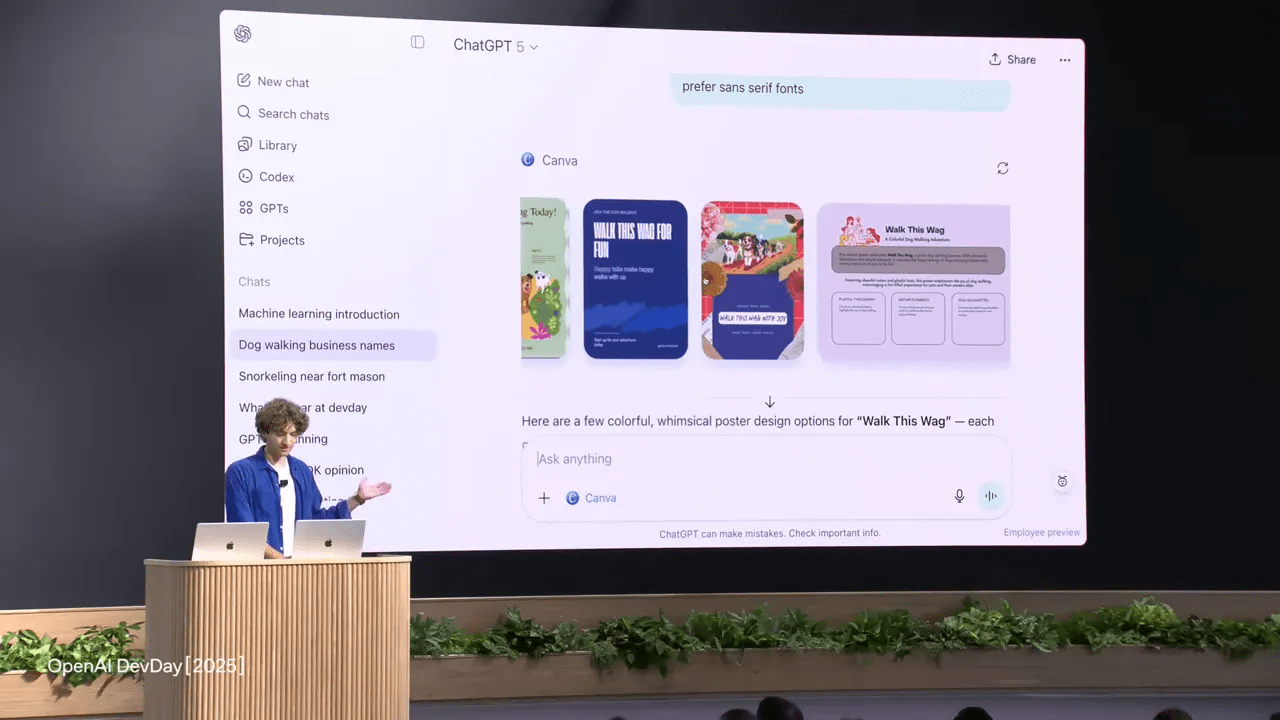 Canva retornando várias opções de pôster inline na conversa
